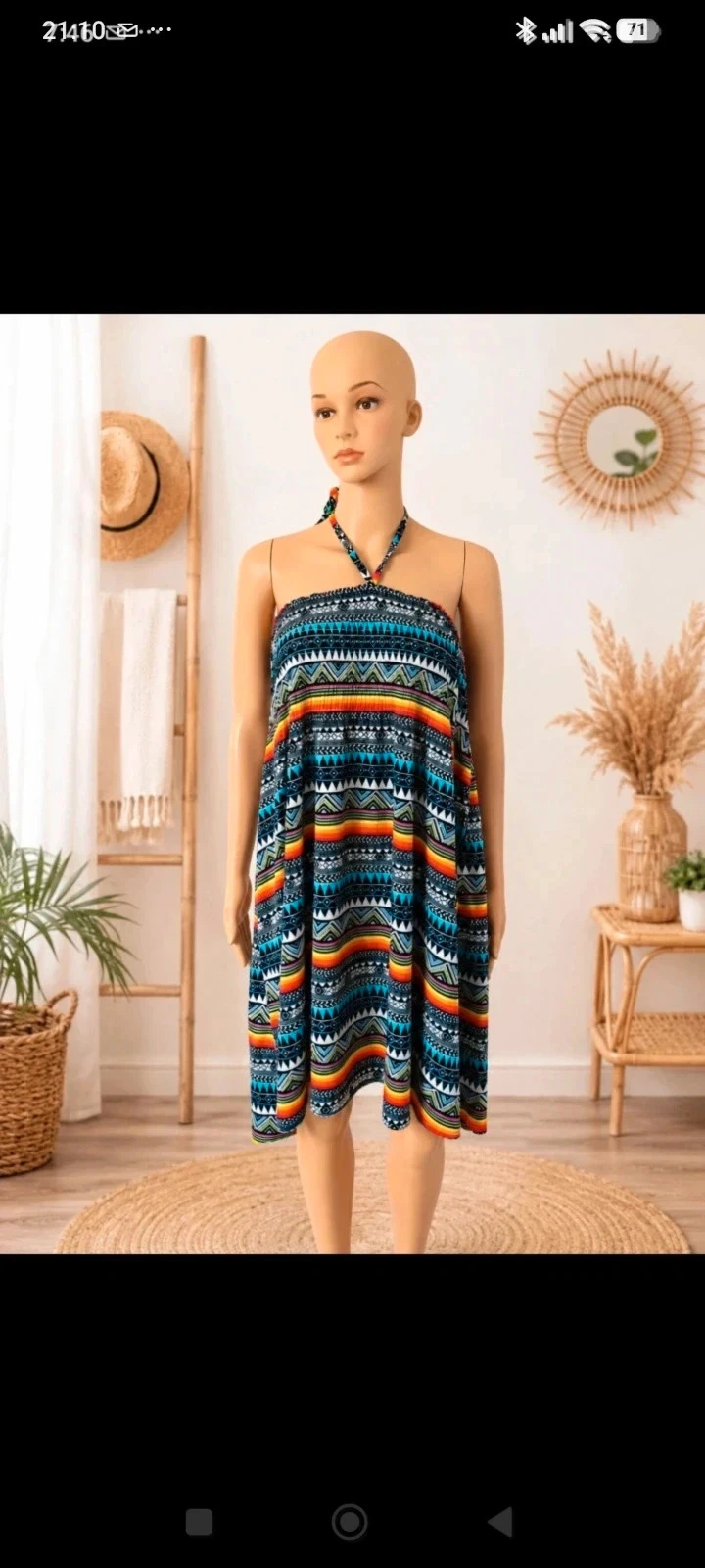 Robe d'été dos nu imprimé ethnique multicolore femme S/M